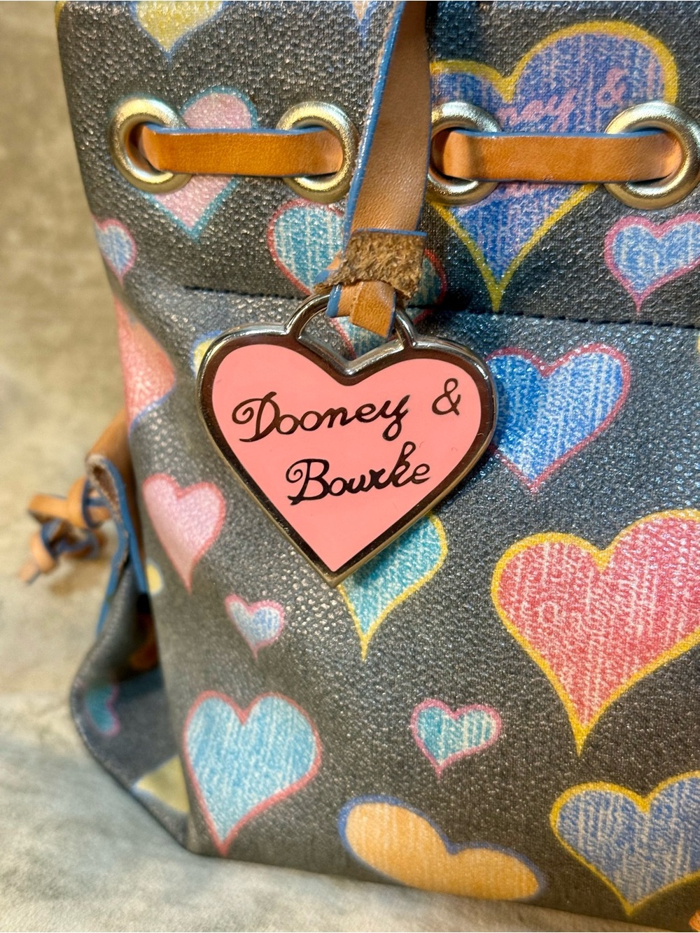 Dooney & Bourke Multicolor Heart Print Small/Mini Satchel with Leather Trim - Picture 2 of 11